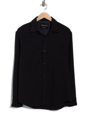 Denim and Flower Men's Black Relaxed Fit Textured Button-Up Shirt Medium